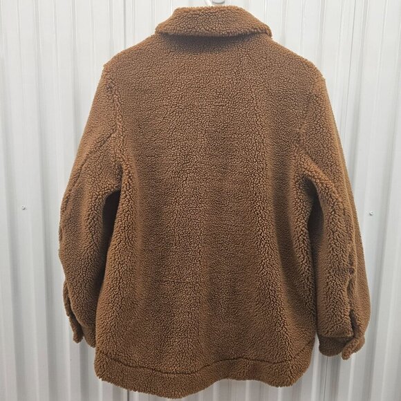H&M Women's Teddy Sherpa Jacket Button Front Size 10 Brown Polyester - Picture 3 of 13